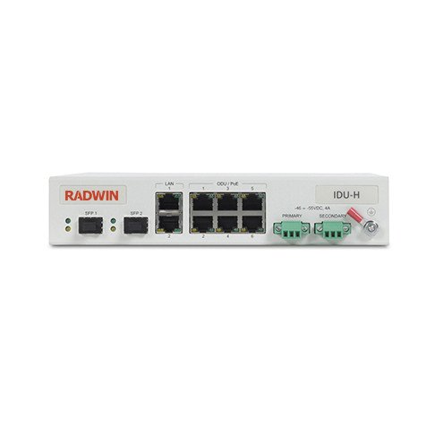 RADWIN IDU-H/HP Aggregation Unit: Indoor PoE for up to 6 Radwin ODUs, supporting AC and DC, no PSU